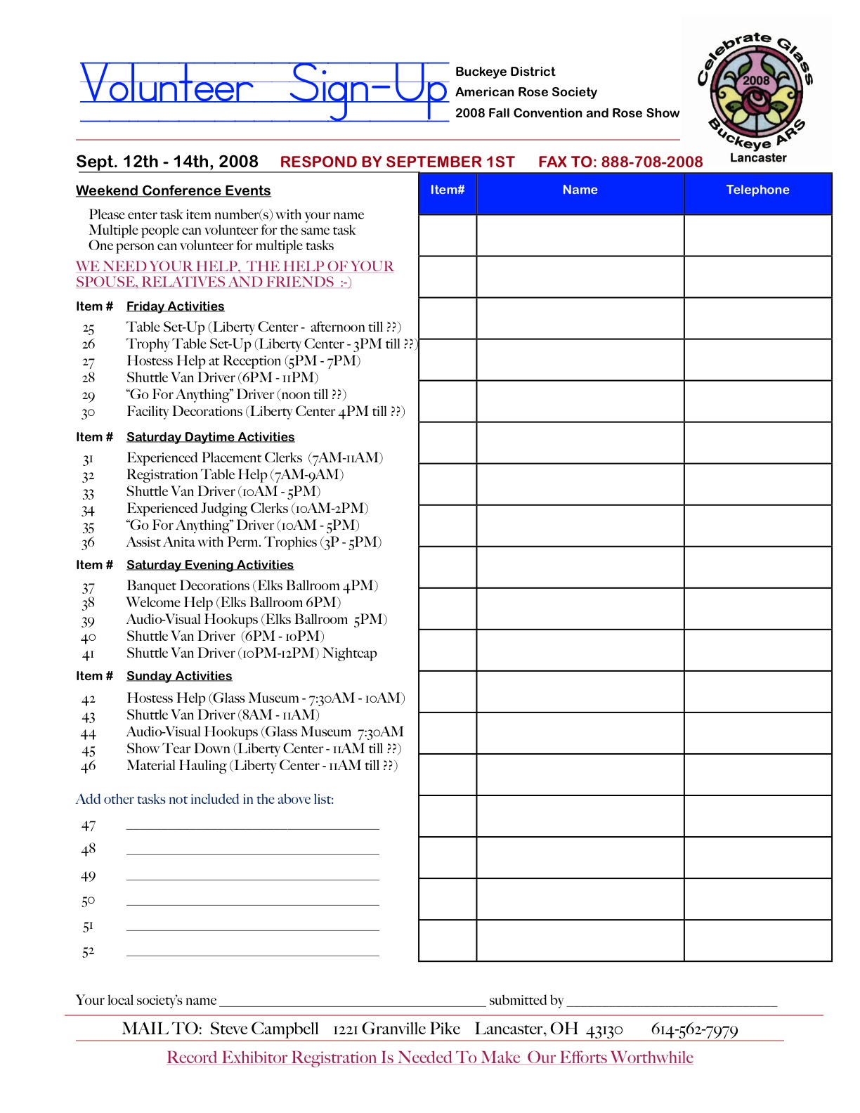 Event Volunteer Sign Up Sheet Template